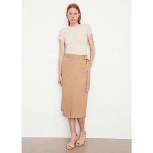 Vince Women's Brown Buckle Linen-Blend Wrap Skirt Size 8 NWT